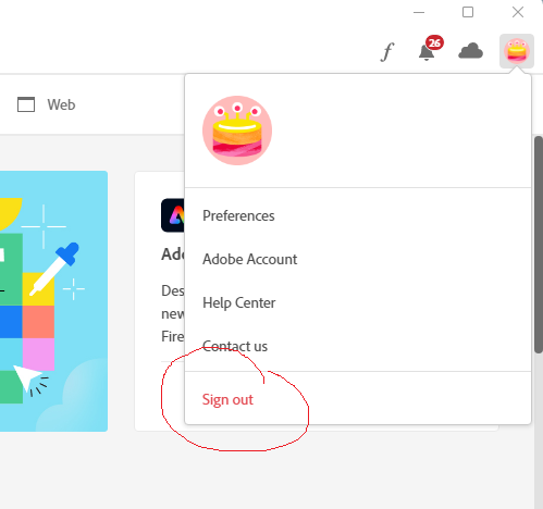 sign out of creative cloud
