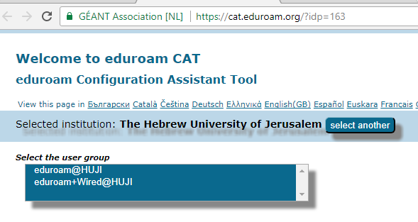 Choose eduroam installer eduroam install