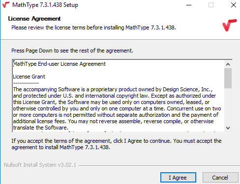 Agree to install mathtype