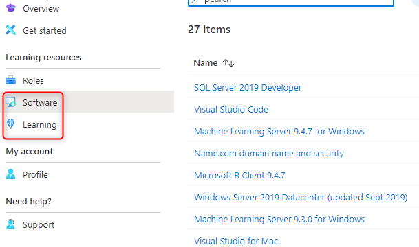 Azure software page
