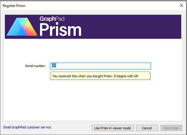 Serial Number screen