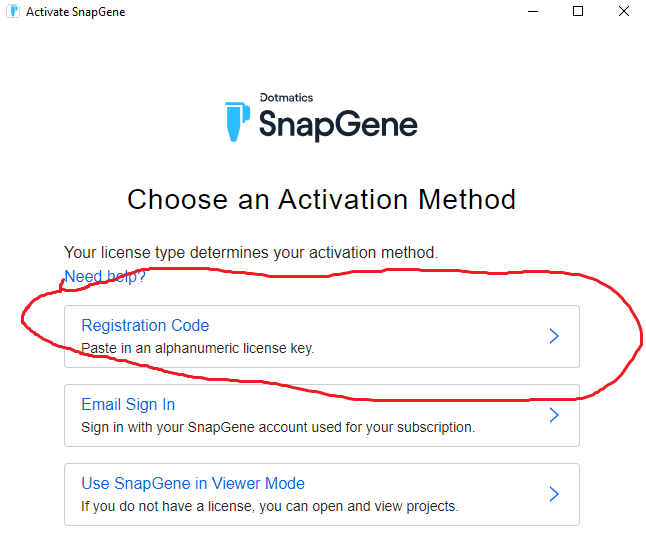 Choose Registration code